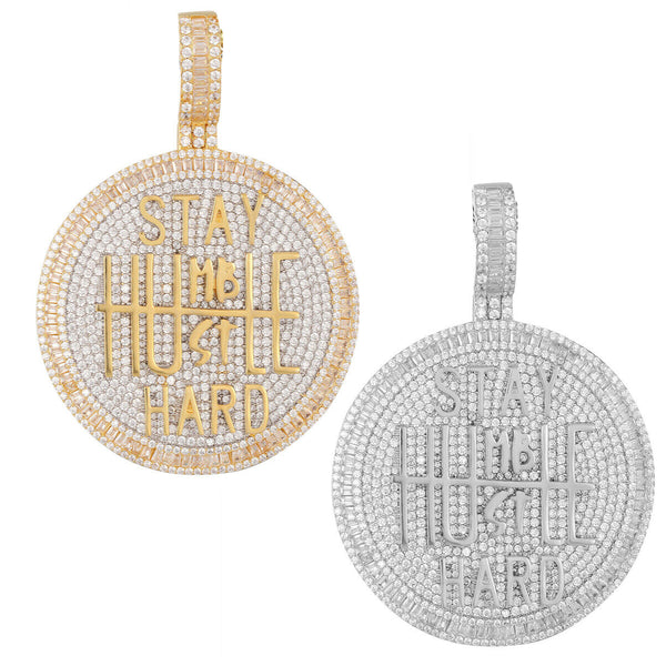 Custom Stay Humble Hustle Hard Simulated Diamond Pendant With Chain