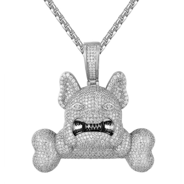 Custom Icy French Bulldog With Bone Simulated Diamond With Chain