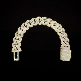 925 Silver 22MM Prong Style Cuban Link Bracelet VVS-D Moissanite