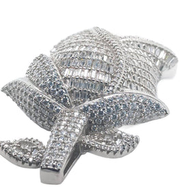 .925 Silver Rose Flower Baguette VVS CZ Iced Out Pendant