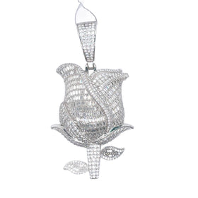 .925 Silver Rose Flower Baguette VVS CZ Iced Out Pendant