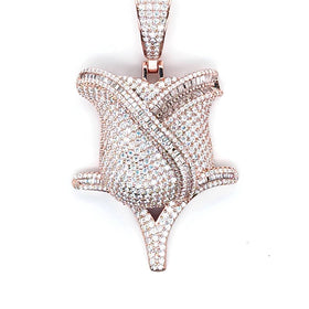 .925 Silver Rose Flower Baguette VVS moissanite Iced Out Pendant