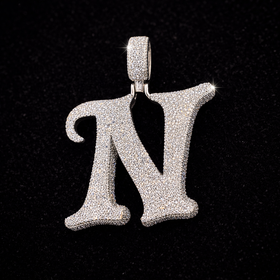 925 Sterling Silver VVS Moissanite Custom “N” Initial Pendant