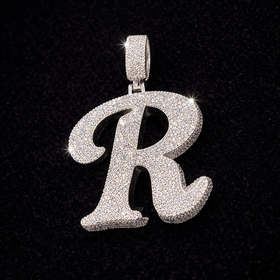 925 Sterling Silver VVS Moissanite Custom “R” Initial Pendant