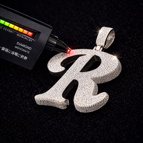 925 Sterling Silver VVS Moissanite Custom “R” Initial Pendant