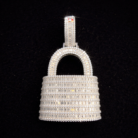 925 Sterling Silver VVS Moissanite Padlock Pendant