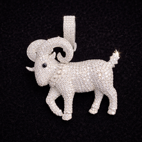 925 Sterling Silver VVS Moissanite Ram Pendant