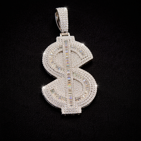 925 Sterling Silver Moissanite Iced Dollar Sign Pendant