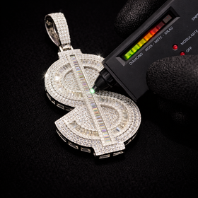 925 Sterling Silver Moissanite Iced Dollar Sign Pendant