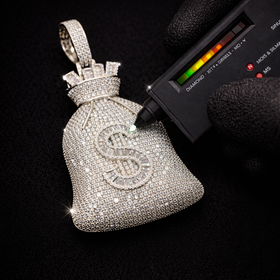 925 Sterling Silver Moissanite Iced Money Bag Pendant
