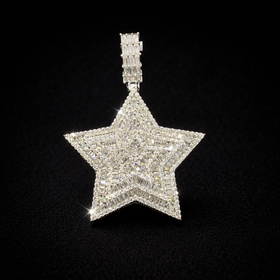 925 Sterling Silver Moissanite Iced Star Pendant