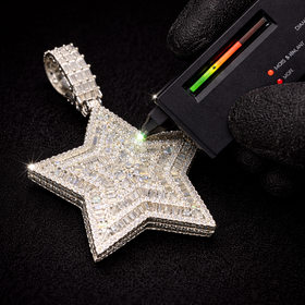 925 Sterling Silver Moissanite Iced Star Pendant