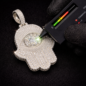 925 Sterling Silver Moissanite Iced Hamsa Pendant
