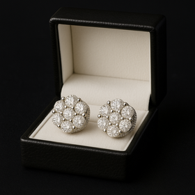 925 Sterling Silver Cluster Earrings Sides Iced out