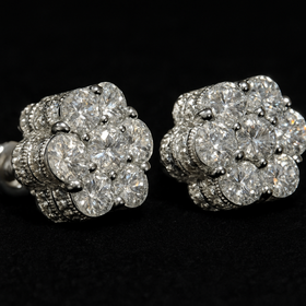 925 Sterling Silver Cluster Earrings Sides Iced out