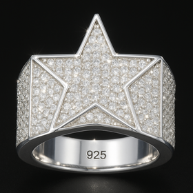 925 Sterling Silver Moissanite Super Star Ring