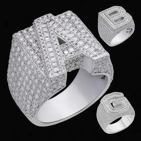 925 Sterling Silver Moissanite Letter Rings