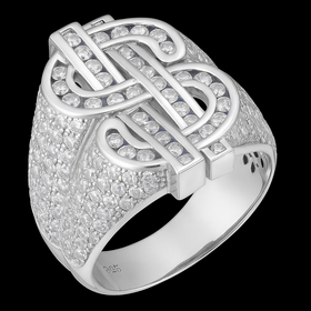 925 Sterling Silver Dollar Sign Moissanite Ring