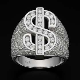 925 Sterling Silver Dollar Sign Moissanite Ring