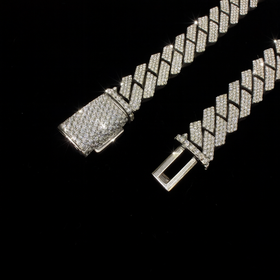 925 Silver 16MM Cuban Link Chain VVS Moissanite