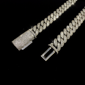 925 Silver 14MM Dome Style Cuban Link Chain VVS Moissanite