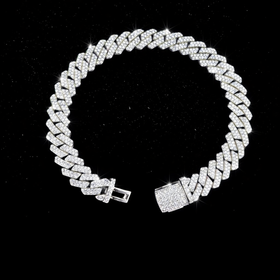 925 Silver 9MM Sharpie Style Cuban Link Bracelet VVS-D Moissanite