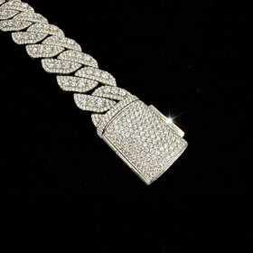 925 Silver 22MM Prong Style Cuban Link Bracelet VVS-D Moissanite