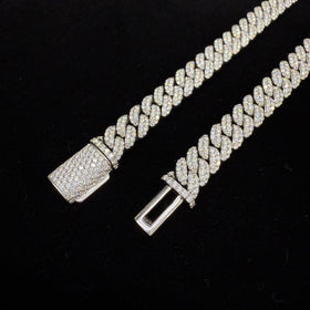 925 Silver 10MM Dome Style Cuban Link Chain VVS Moissanite