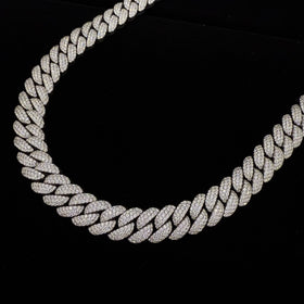 925 Silver 14MM Dome Style Cuban Link Chain VVS Moissanite