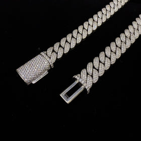 925 Silver 14MM Dome Style Cuban Link Chain VVS Moissanite