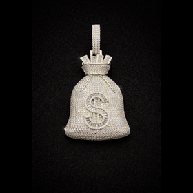 925 Sterling Silver Moissanite Iced Money Bag Pendant