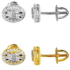 Baguette Iced  3D Prong Set Oval Shaped .925 Earrings