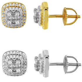 3D Iced 3 Square Shaped .925 Earrings