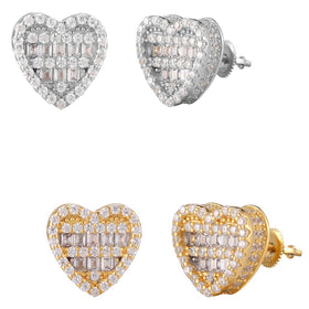 Baguette Iced  3D Heart Shaped .925 Earrings