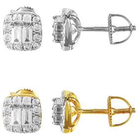 Baguette Iced  3D Prong Set Square Shaped .925 Earrings