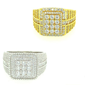 3 layered Square Sterling Silver Simulated Icy Dimond Ring