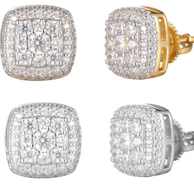 Copy of Custom Designer 3D Square Baguette Sterling Silver Earrings