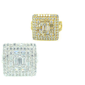 3 Row Solitaire SQUARE BAGUETTER SILVER RING Fully Iced out