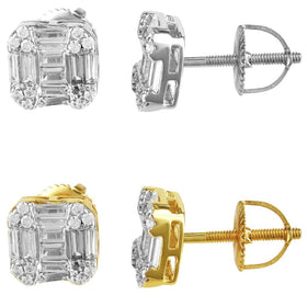 Baguette Square Prong Simulated Diamond Earrings Screw On