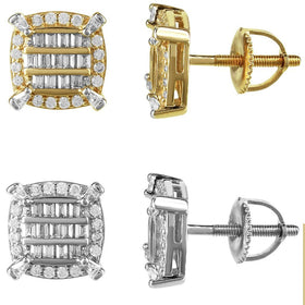 Baguette Square Prong Simulated Diamond Earrings Screw On