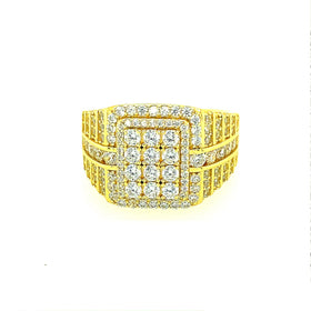 3 layered Square Sterling Silver Simulated Icy Dimond Ring