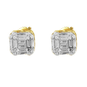 Baguette Square Prong Simulated Diamond Earrings Screw On