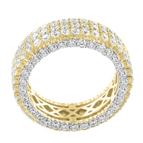 3 Row Sterling Silver Men's Fully Icy Solitaire 14k Gold Finish Eternity Wedding Ring Band